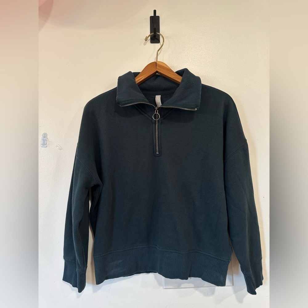 Athleta 1/4 Zip Funnel Neck Cozy Karma Sweatshirt Women Small Petite Nordic Teal - Picture 1 of 8